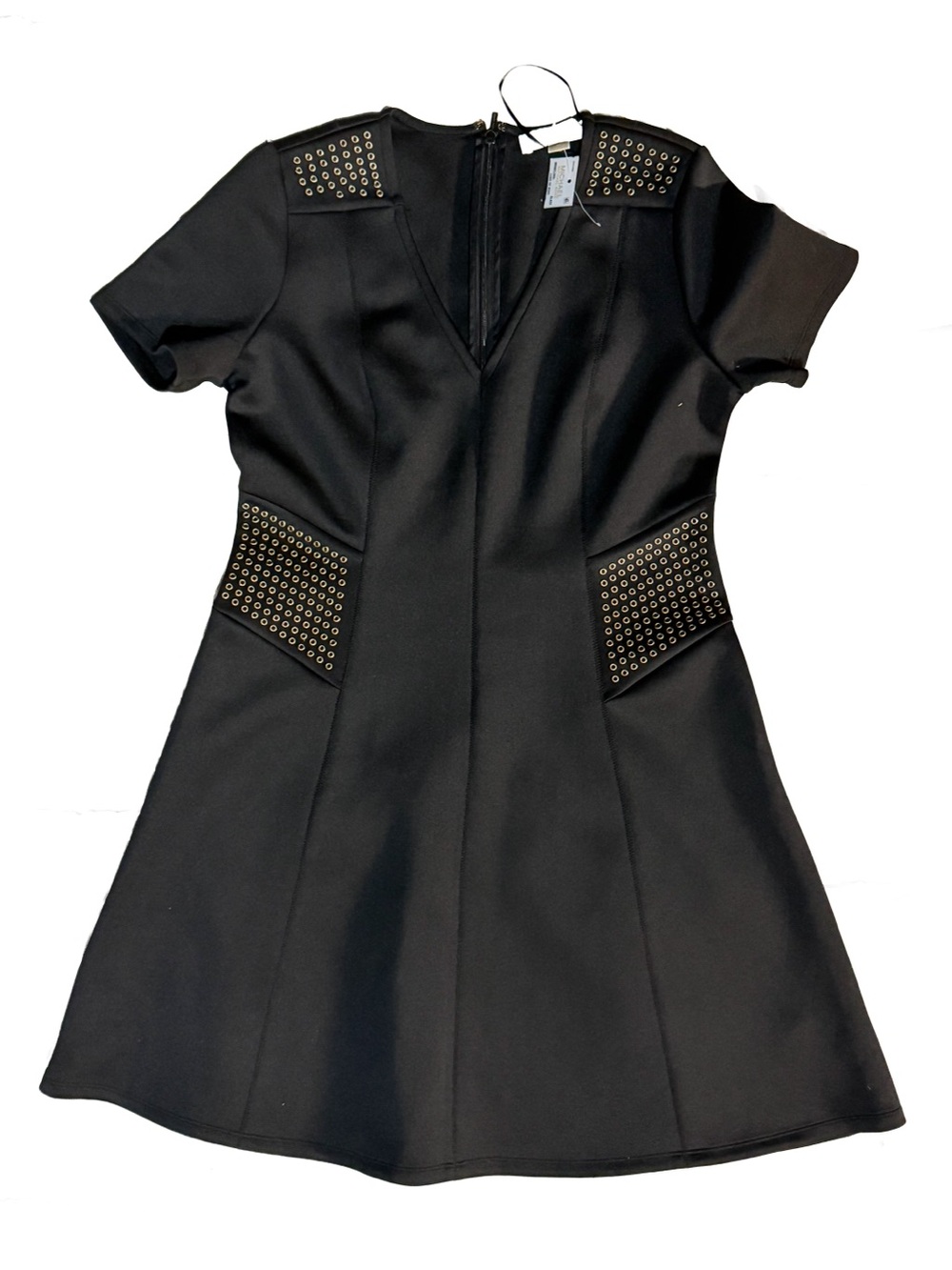 NWT MICHAEL Michael Kors Black Scuba Fit & Flare Studded Dress Size Medium M New - Picture 4 of 15